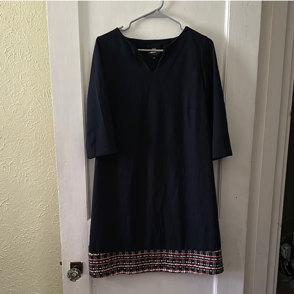 Madderson London Maternity Navy Embroidered Hem 3/4 Sleeves Knee Length Dress